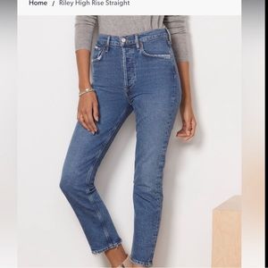 Agolde Riley Crop Jeans Size 26 High Rise Straight Leg Distressed Medium Wash